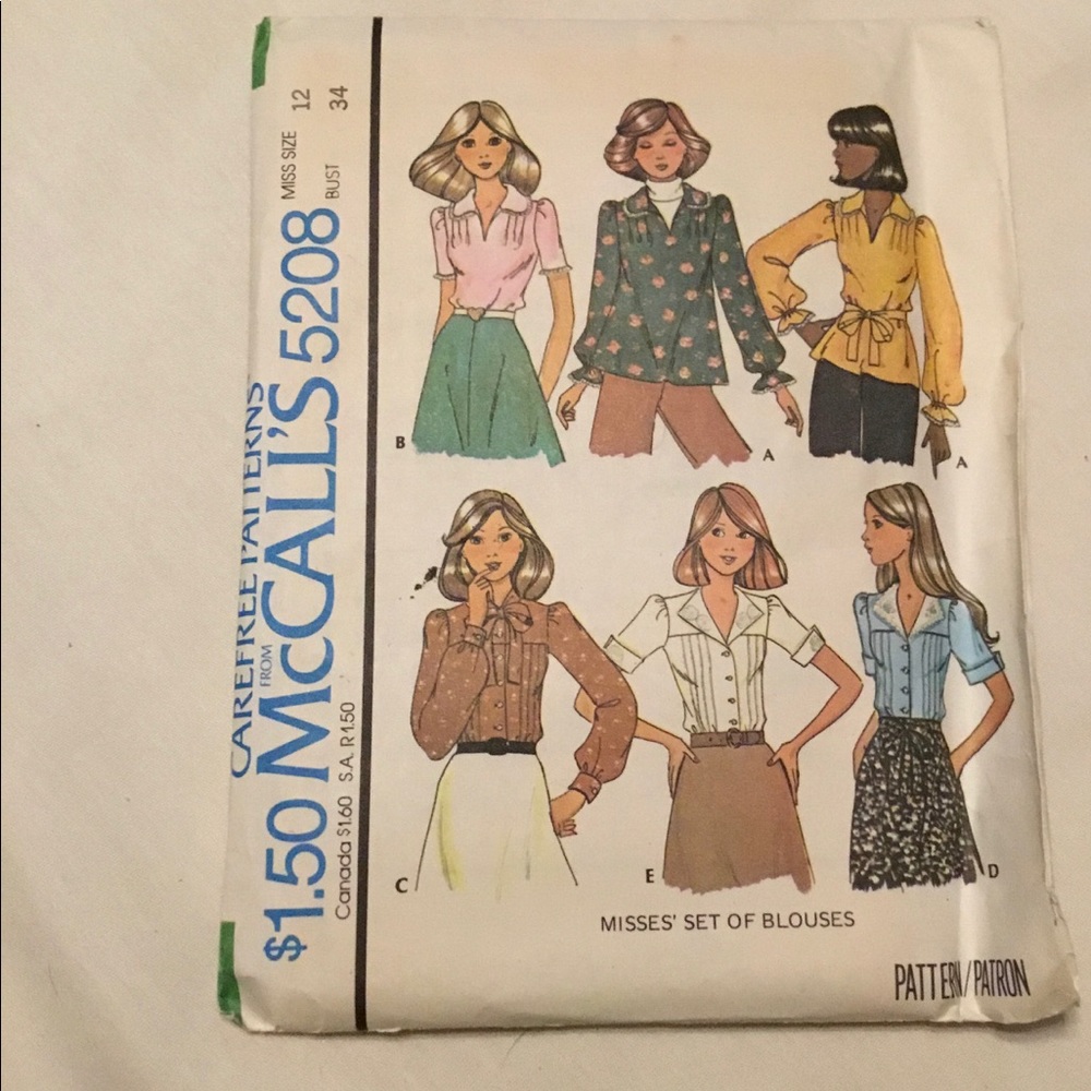 Vintage McCalls 5208 pattern tops multi styles
